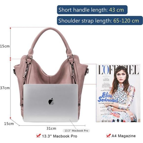 2 Pcs Tote Bag PU Leather Shoulder Bags Fashion Hobo Bags Large Purse Handbags - Picture 6 of 6